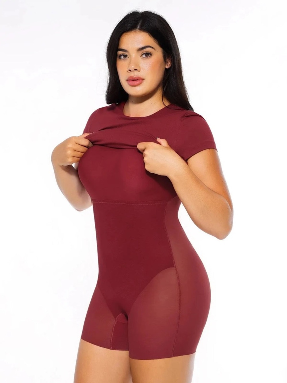 Popilush SculptWear Fitted Sheath Dress Sz XL Midi Burgundy Short Sleeve - Picture 5 of 7